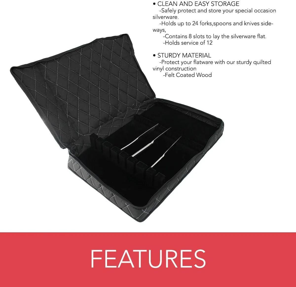 LAMINET Quilted Dinnerware Storage Case (Flatware, Black A)