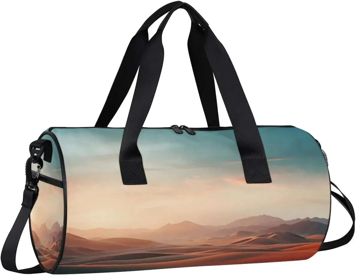 Landscape Desert Travel Gym Bag Waterproof Sport Dance Bag for Women Men Portable Gymnastics Duffel Bags Canvas Tote Carry on Handbag for Workout Overnight Weekender