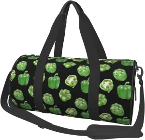 Large Duffle Bag for Travel - Green Bell Pepper Print Gym Bag for Women Men, Foldable Travel Bags for Women Men with Zippered Multiple Pockets
