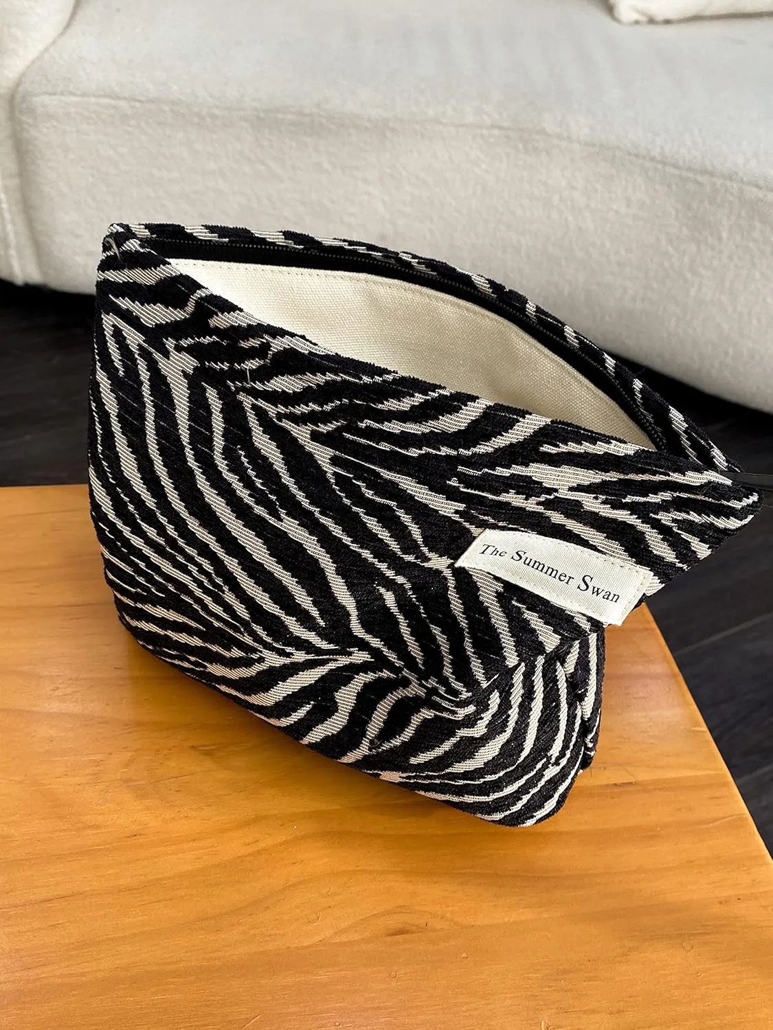 Large Floral Velvet Zebra Print Makeup Bag for Women