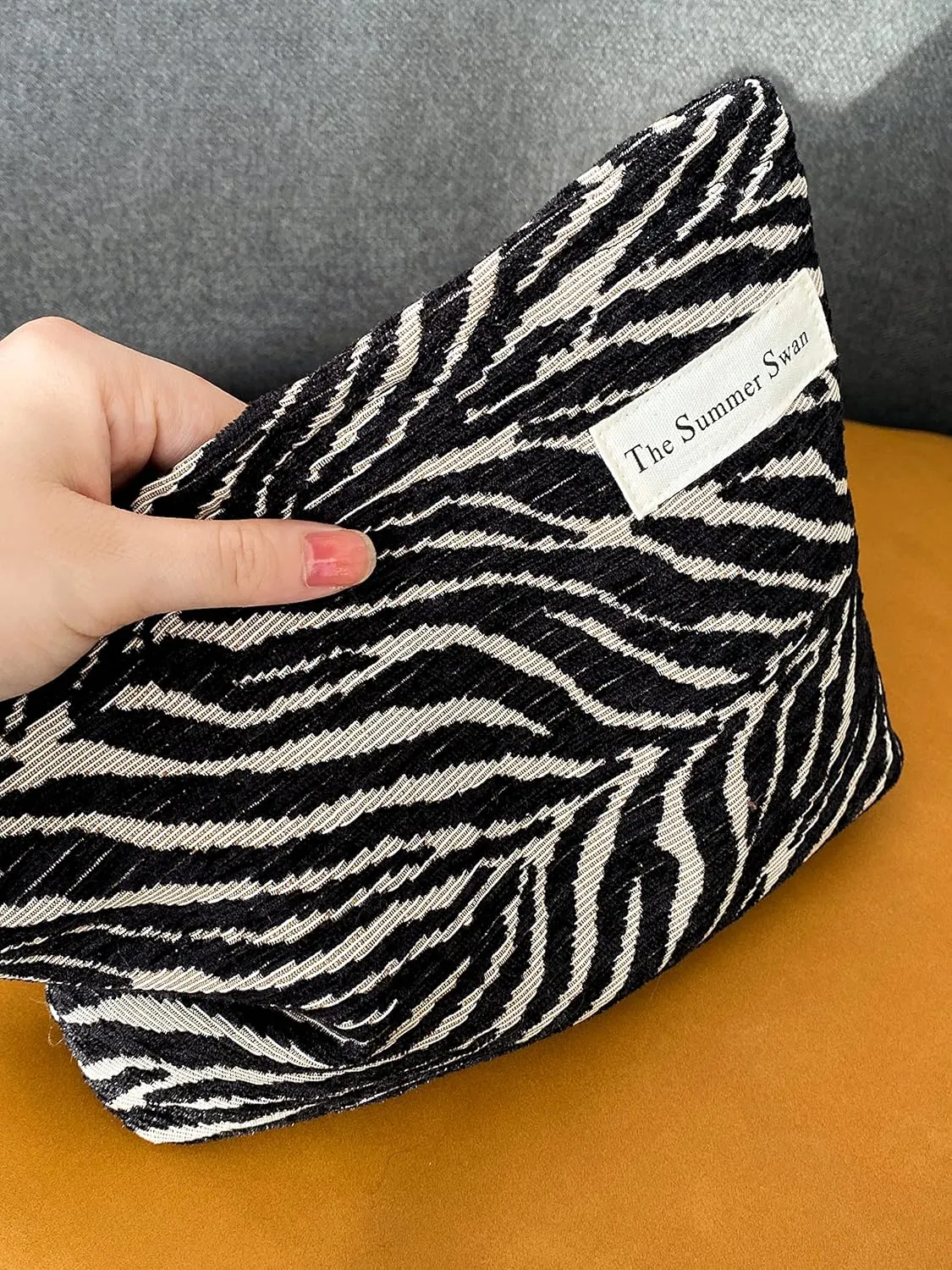 Large Floral Velvet Zebra Print Makeup Bag for Women