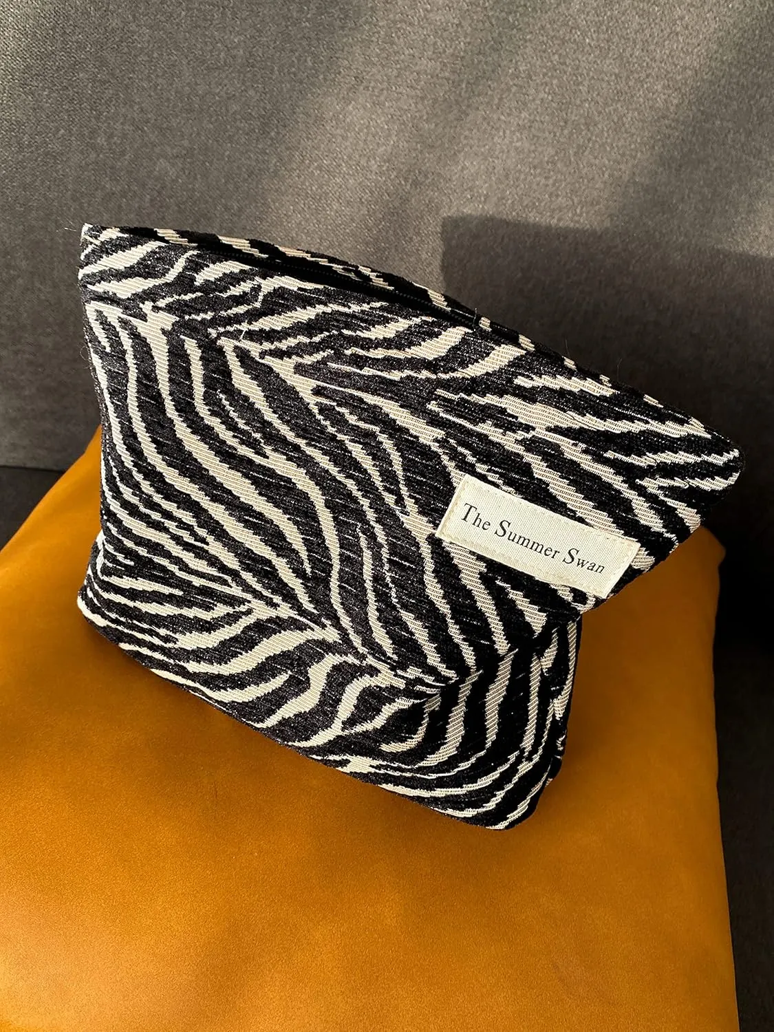 Large Floral Velvet Zebra Print Makeup Bag for Women
