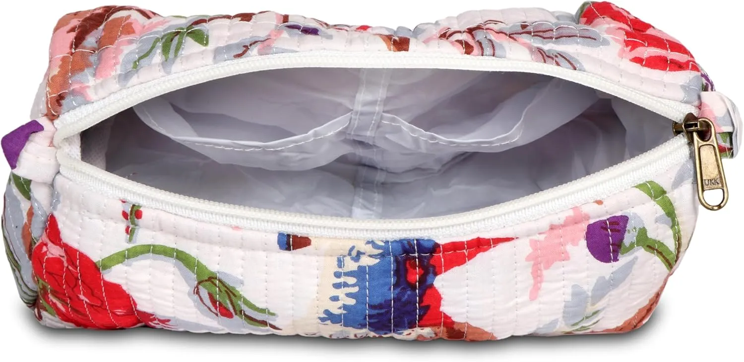 Large Makeup Bag, Cute Cosmetic Bag for Women Girls, Floral Coquette Aesthetic Toiletry Bag, Travel Make Up Organizer Bag White Floral