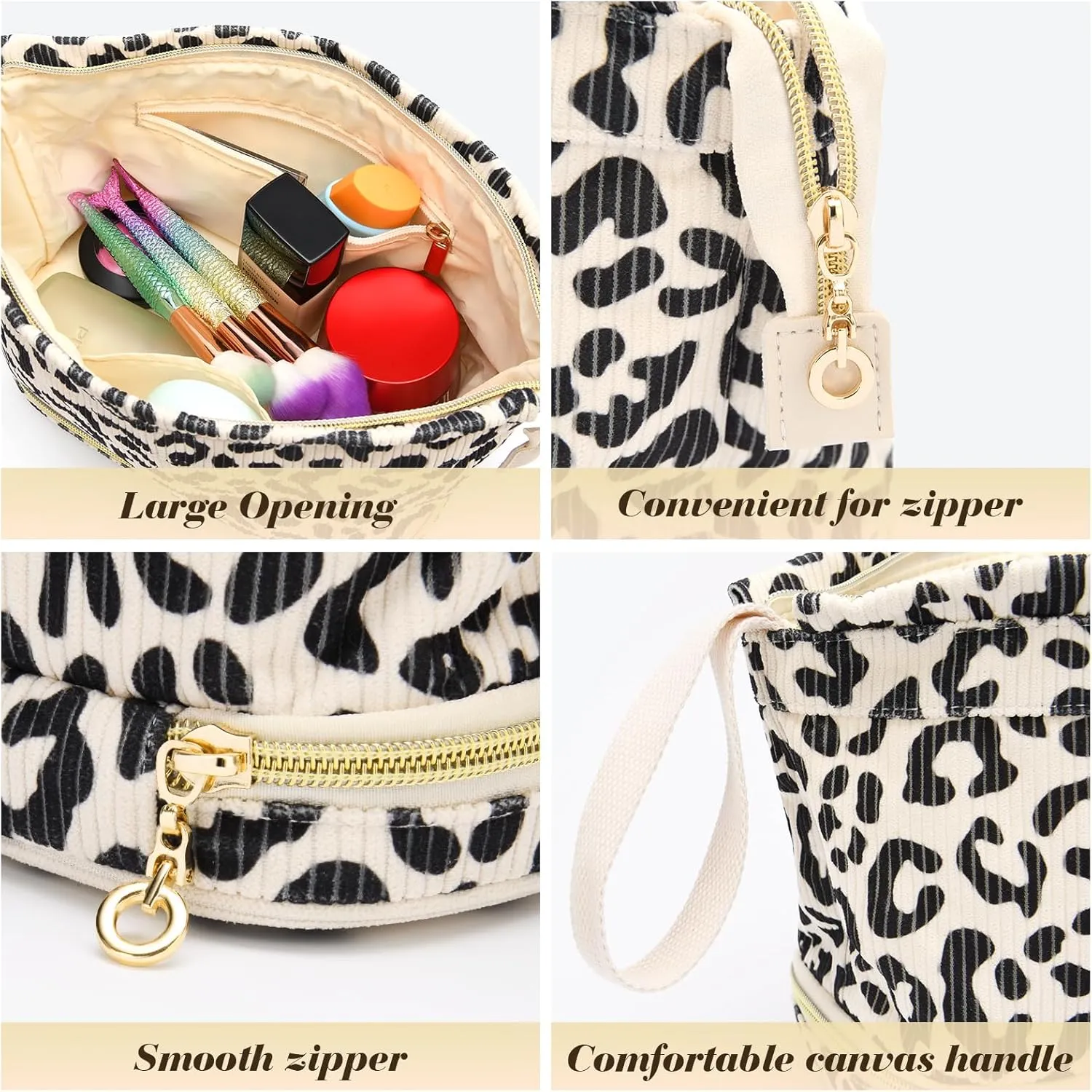 Large Makeup Bag, Quilted Cosmetic Bag, Large Floral Make Up Bag for Women, Cute Floral Skin Care Bag Double Layer Makeup Bags Flower Travel Toiletry Bag - Red Flower