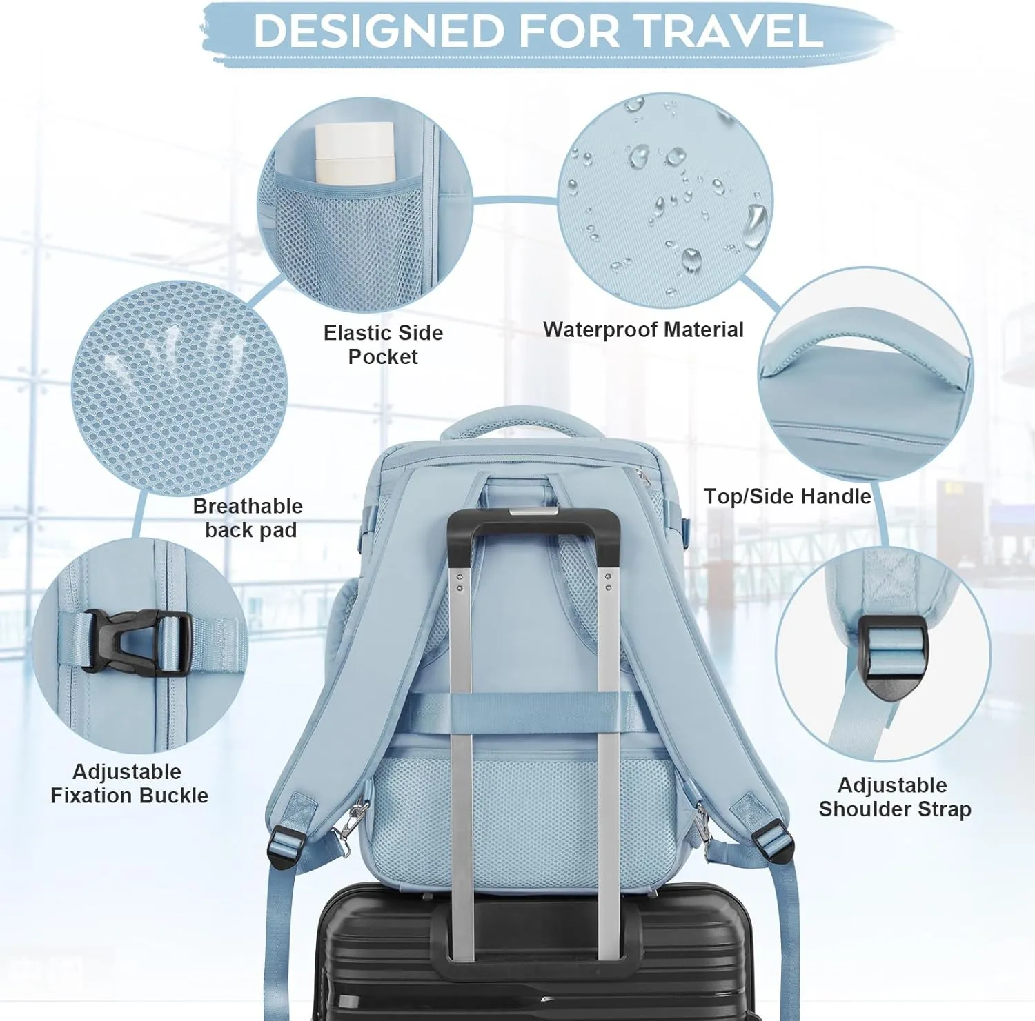 Large Travel Backpack Women, Carry On Bags For Airplanes, Lightweight Personal Item Bag, Laptop Backpack, Casual Work Gym College Weekender Bag, Light blue
