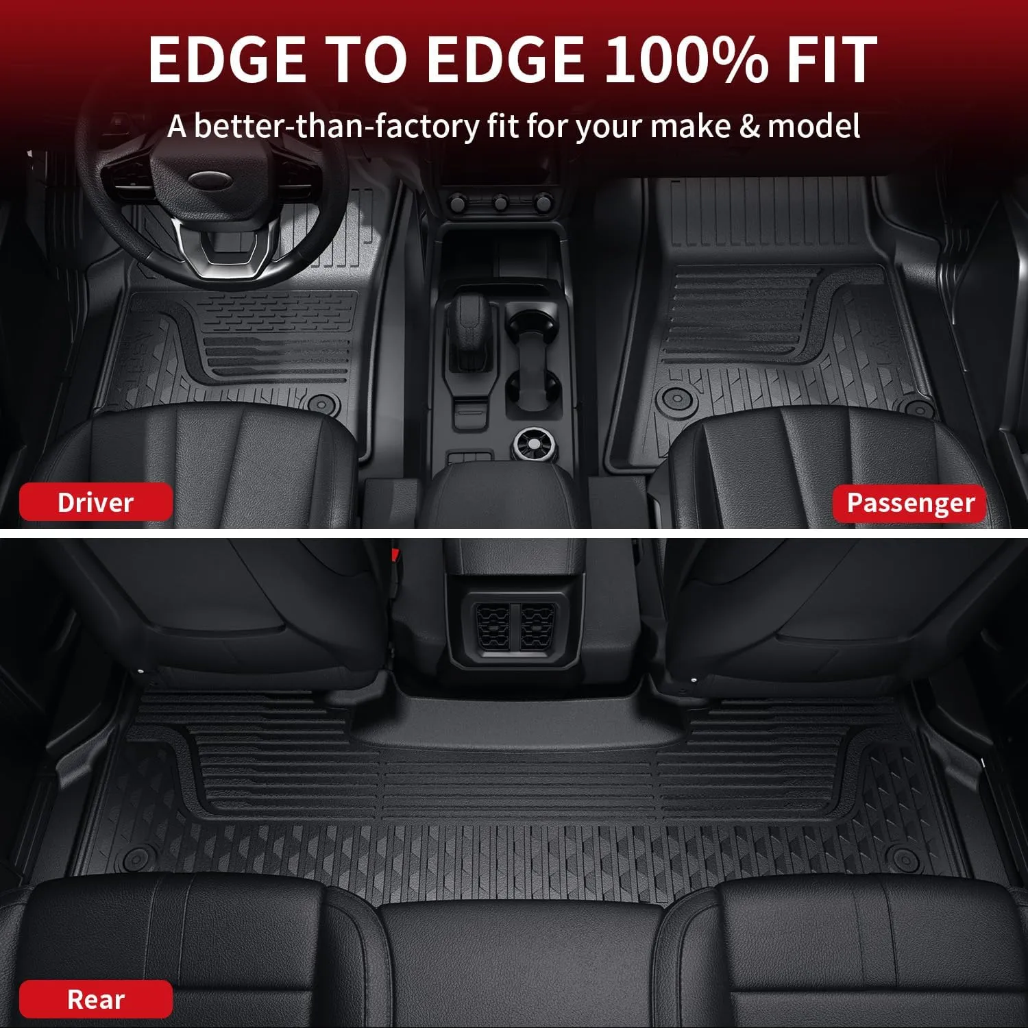 LASFIT Floor Mats for Ram 1500 Quad Cab 2025 Bucket Seat, All Weather TPE Custom Fit Car Mats Floor Liners 1st & 2nd Row, Black