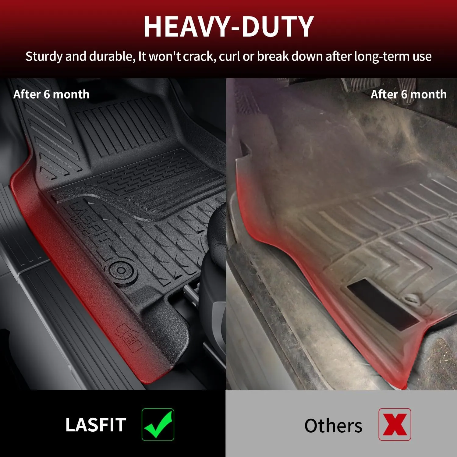 LASFIT Floor Mats for Ram 1500 Quad Cab 2025 Bucket Seat, All Weather TPE Custom Fit Car Mats Floor Liners 1st & 2nd Row, Black
