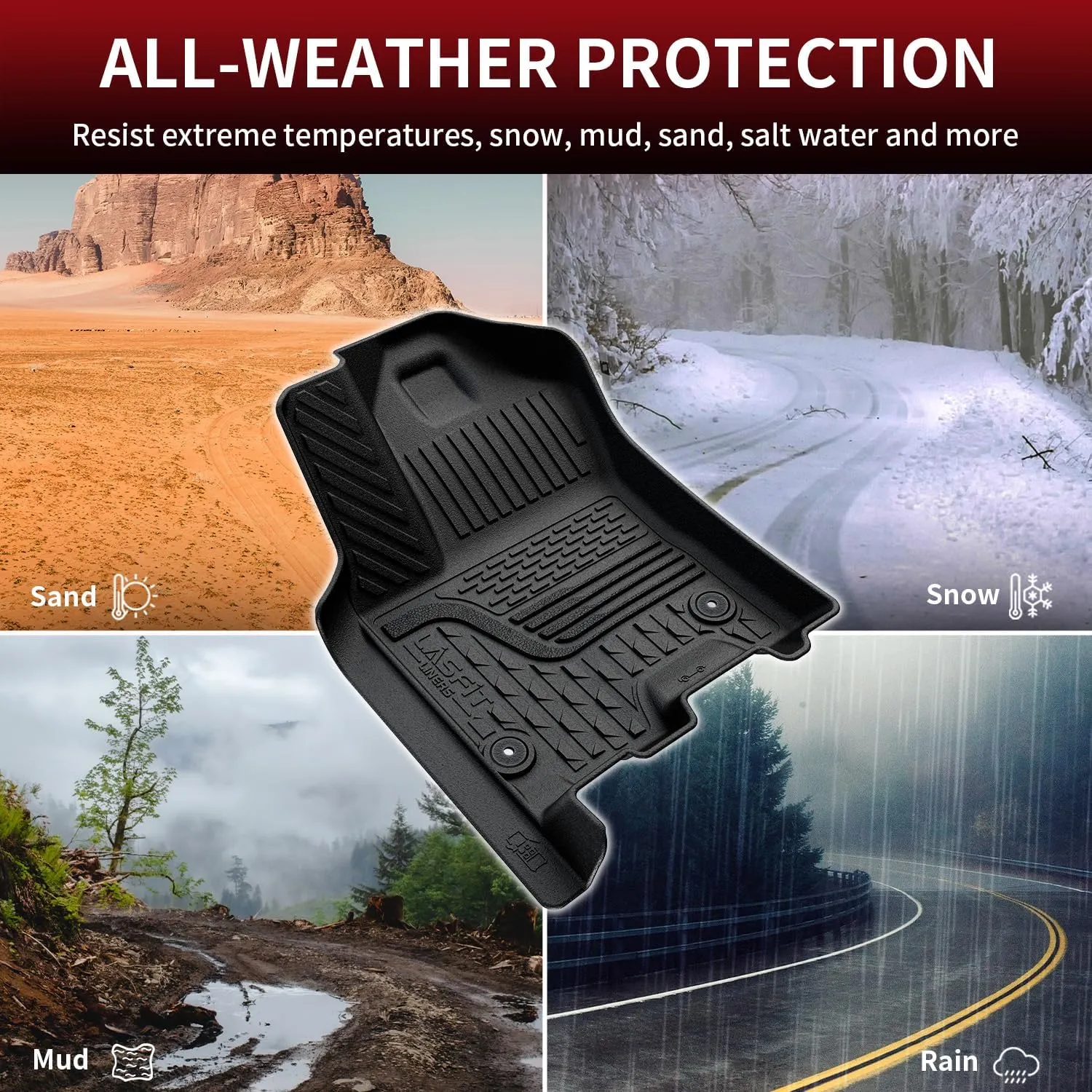 LASFIT Floor Mats for Ram 1500 Quad Cab 2025 Bucket Seat, All Weather TPE Custom Fit Car Mats Floor Liners 1st & 2nd Row, Black