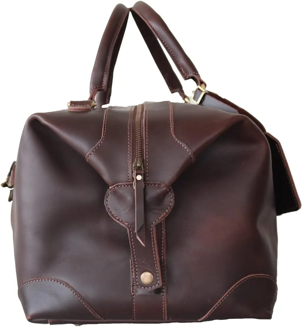 Leather Duffel Bag, Large Size Duffle Handmade Duffel Bag Genuine Leather Travel Weekend Overnight Duffel Bag Gym Sports Carry On Duffle Bag Overnight Bag for Men and Women (Dark Brown)
