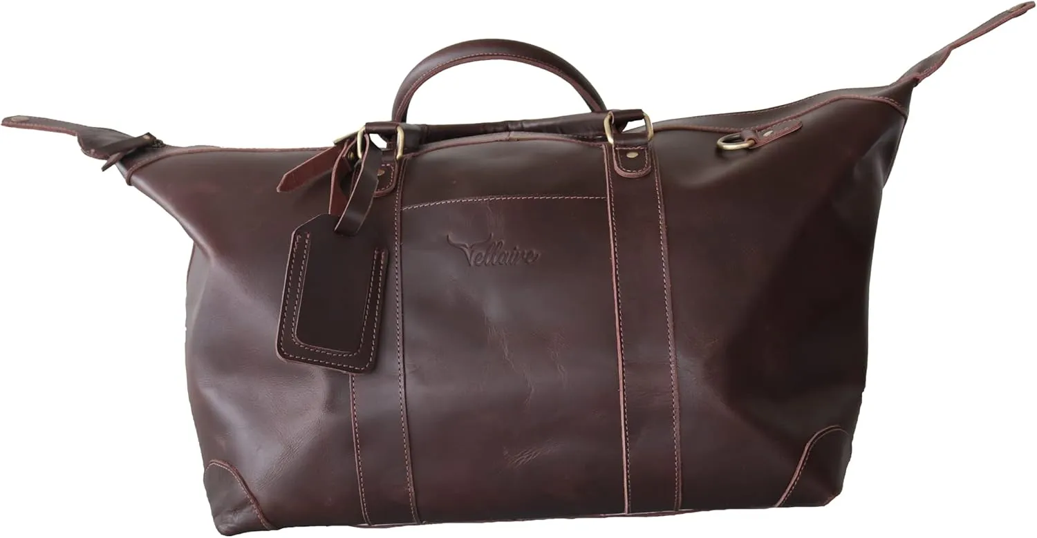 Leather Duffel Bag, Large Size Duffle Handmade Duffel Bag Genuine Leather Travel Weekend Overnight Duffel Bag Gym Sports Carry On Duffle Bag Overnight Bag for Men and Women (Dark Brown)