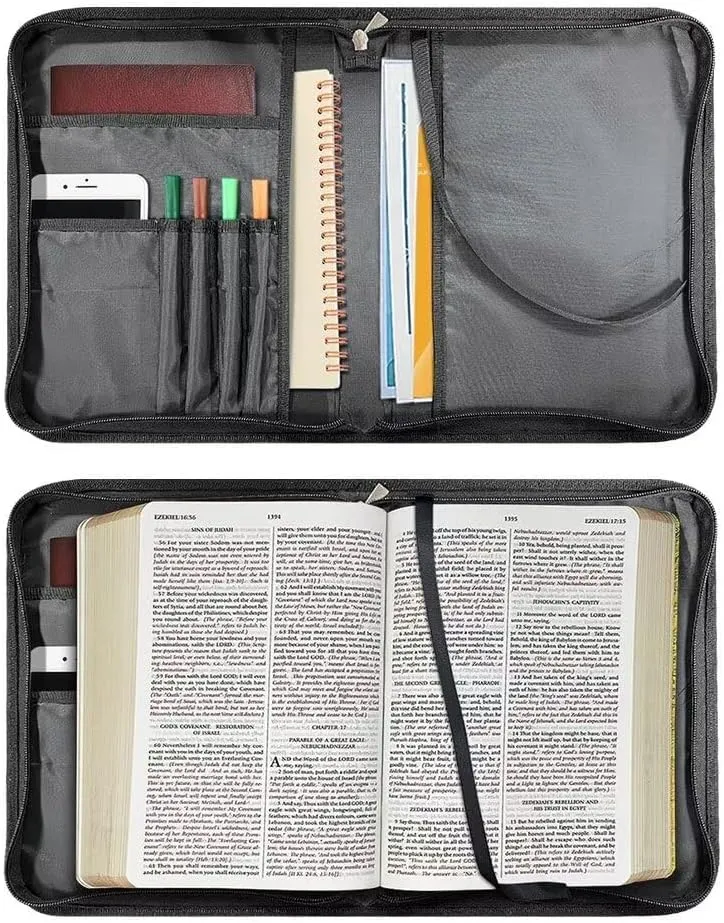 Leather Flower Bible Cover with Cross for Men Floral Bible Case for Boys Small Size with Angel Wings and Crosses Zippered Handle Bible Accessories Church Library Bag