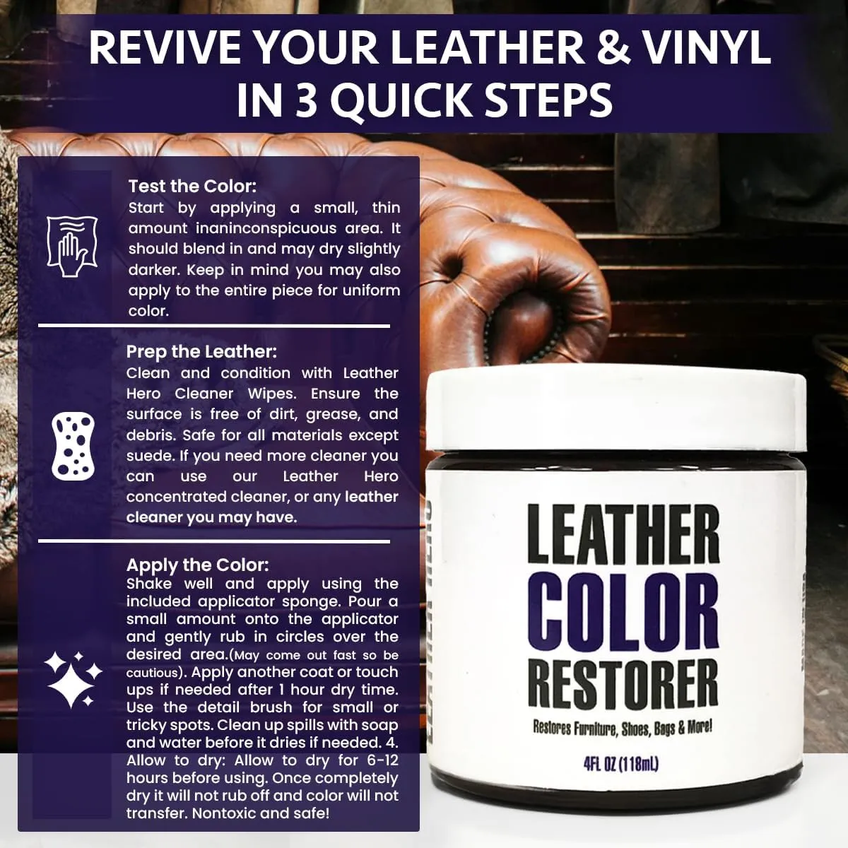 Leather Hero Leather Color Restorer for Couches, Leather Scratch Remover, Leather Couch Scratch Repair for Furniture and Car Seats - Complete Kit, Non-Toxic, Made in The USA (Beige)