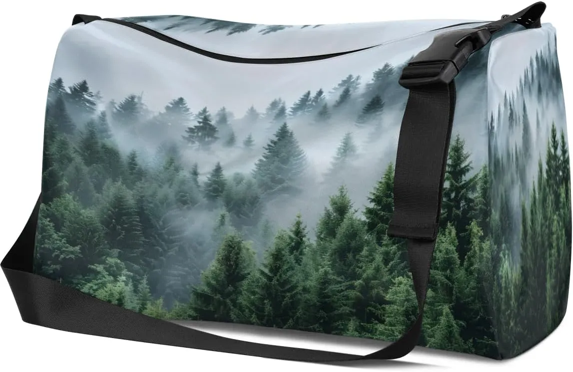 Leather Travel Duffle Bag for Women Men, Forest Landscape Scenic Small Sports Gym Bag Weekender Overnight Bags Underseat Carry on Luggage Bags for Airplanes, Personal Item Travel Bag,B-799