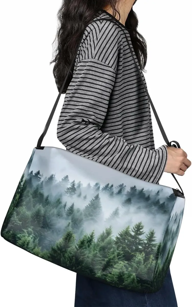 Leather Travel Duffle Bag for Women Men, Forest Landscape Scenic Small Sports Gym Bag Weekender Overnight Bags Underseat Carry on Luggage Bags for Airplanes, Personal Item Travel Bag,B-799
