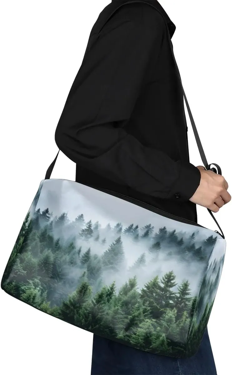 Leather Travel Duffle Bag for Women Men, Forest Landscape Scenic Small Sports Gym Bag Weekender Overnight Bags Underseat Carry on Luggage Bags for Airplanes, Personal Item Travel Bag,B-799