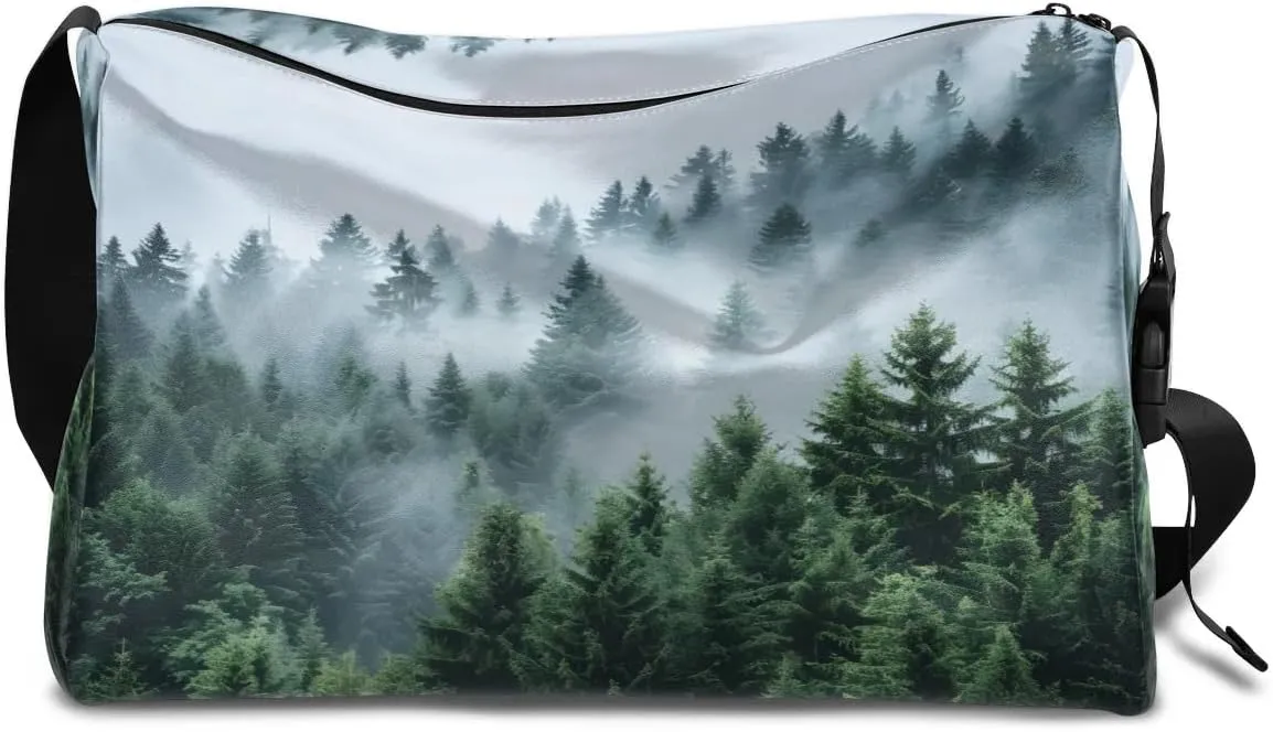 Leather Travel Duffle Bag for Women Men, Forest Landscape Scenic Small Sports Gym Bag Weekender Overnight Bags Underseat Carry on Luggage Bags for Airplanes, Personal Item Travel Bag,B-799