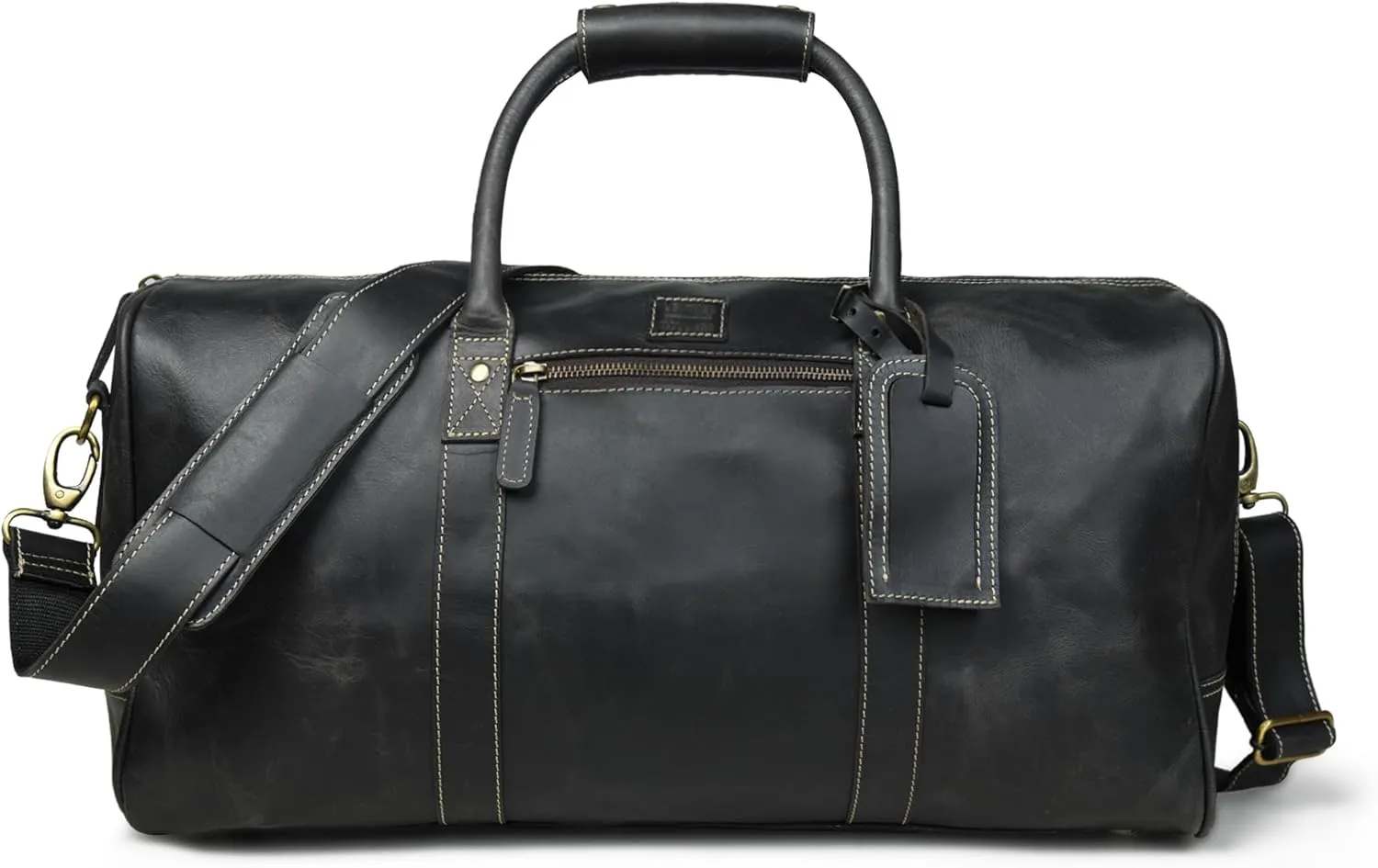 Leather Village Leather Duffle Bags for Men & Women-Stylish Travel Weekender Carry-On Sports Gym Overnight Luggage Bag - 20 Inch - Black