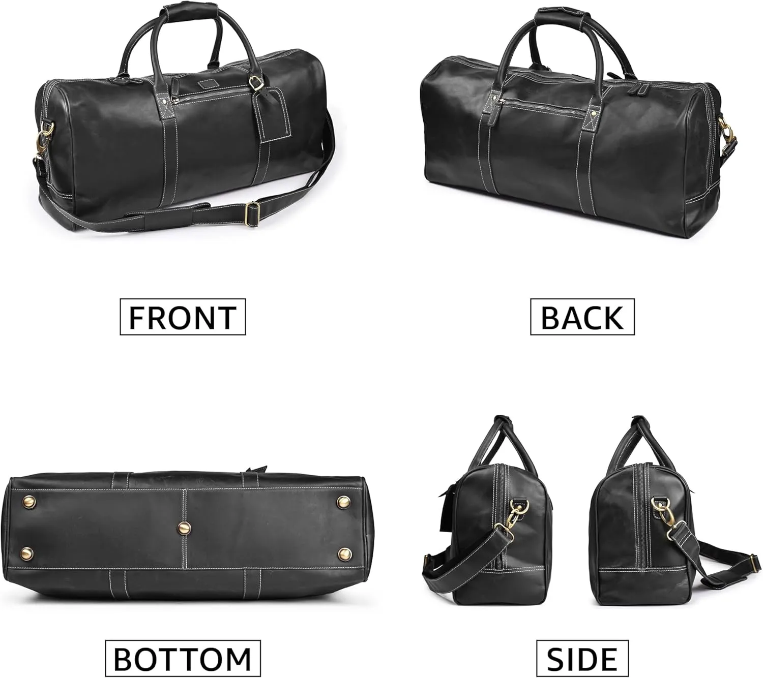 Leather Village Leather Duffle Bags for Men & Women-Stylish Travel Weekender Carry-On Sports Gym Overnight Luggage Bag - 20 Inch - Black
