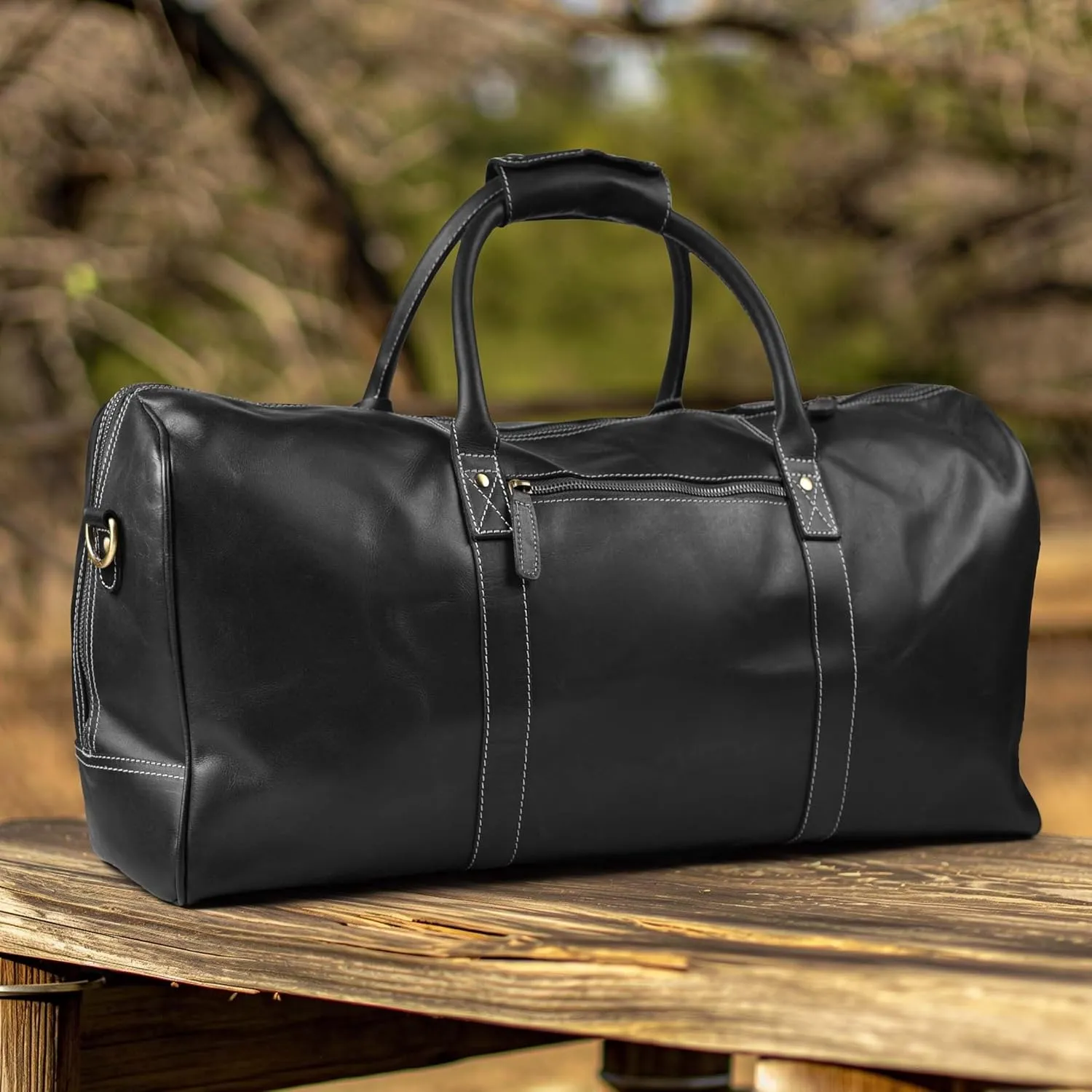 Leather Village Leather Duffle Bags for Men & Women-Stylish Travel Weekender Carry-On Sports Gym Overnight Luggage Bag - 20 Inch - Black