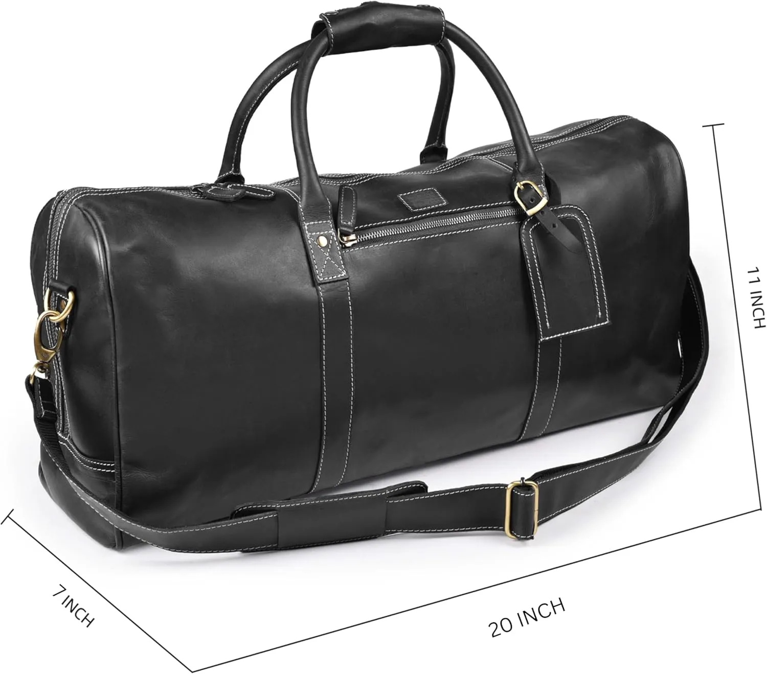 Leather Village Leather Duffle Bags for Men & Women-Stylish Travel Weekender Carry-On Sports Gym Overnight Luggage Bag - 20 Inch - Black