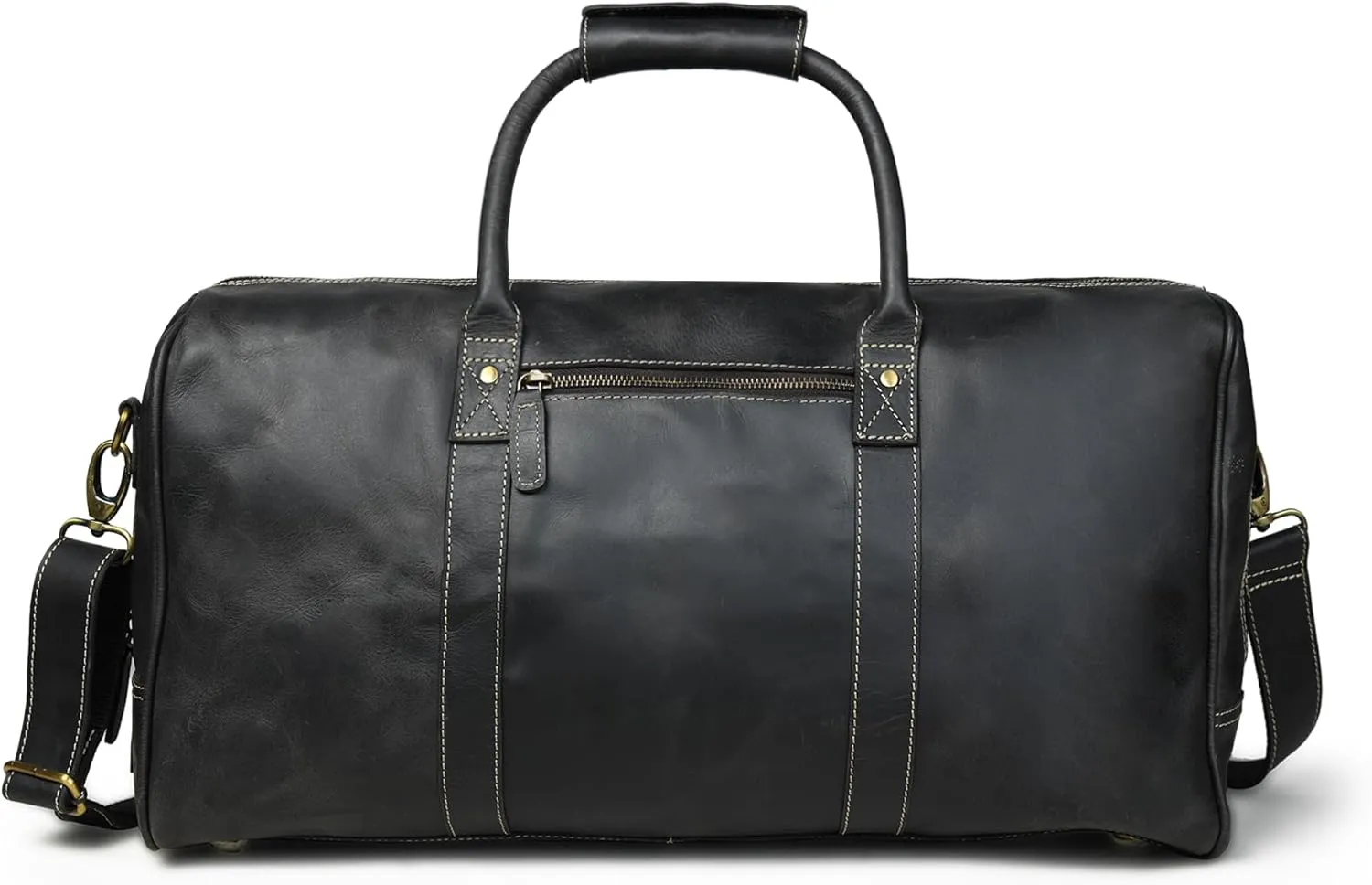 Leather Village Leather Duffle Bags for Men & Women-Stylish Travel Weekender Carry-On Sports Gym Overnight Luggage Bag - 20 Inch - Black
