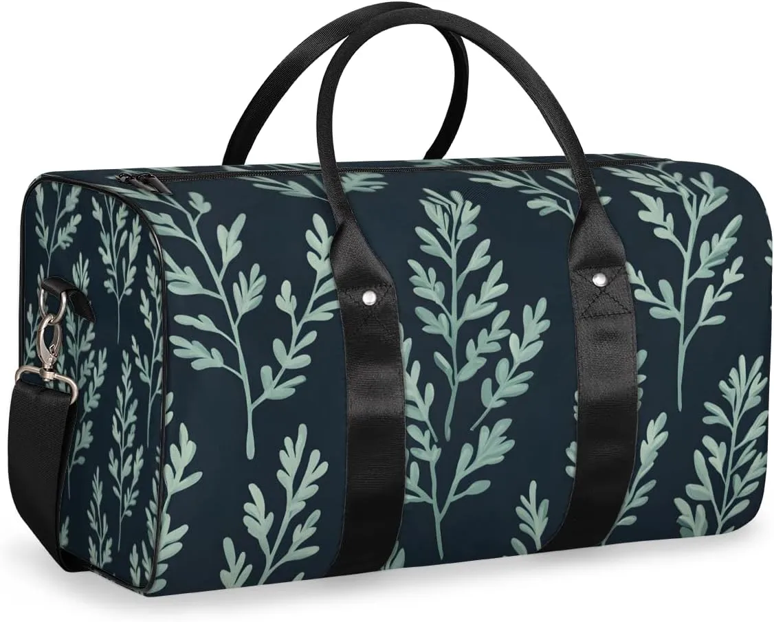 Leaves Plants Travel Duffle Bag for Women Men Gym Duffel Foldable Bag Waterproof Weekender Sage Green Duffle Tote