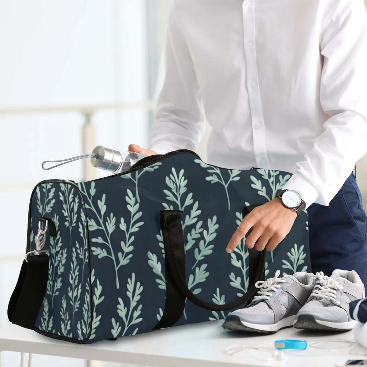 Leaves Plants Travel Duffle Bag for Women Men Gym Duffel Foldable Bag Waterproof Weekender Sage Green Duffle Tote