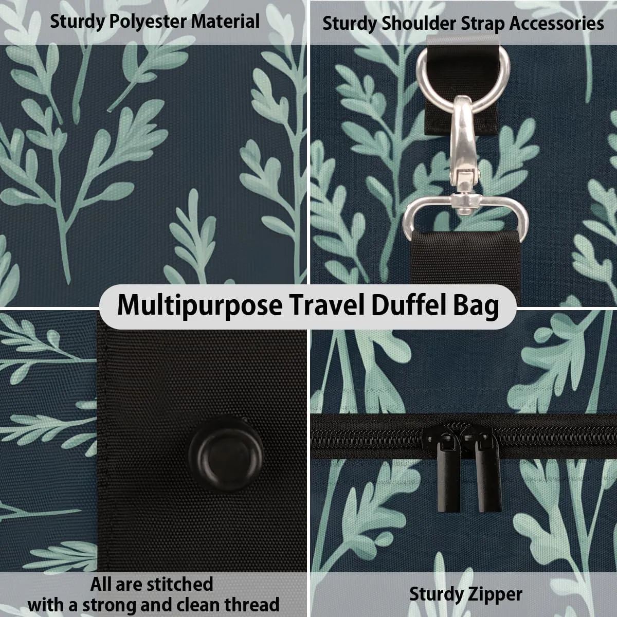 Leaves Plants Travel Duffle Bag for Women Men Gym Duffel Foldable Bag Waterproof Weekender Sage Green Duffle Tote