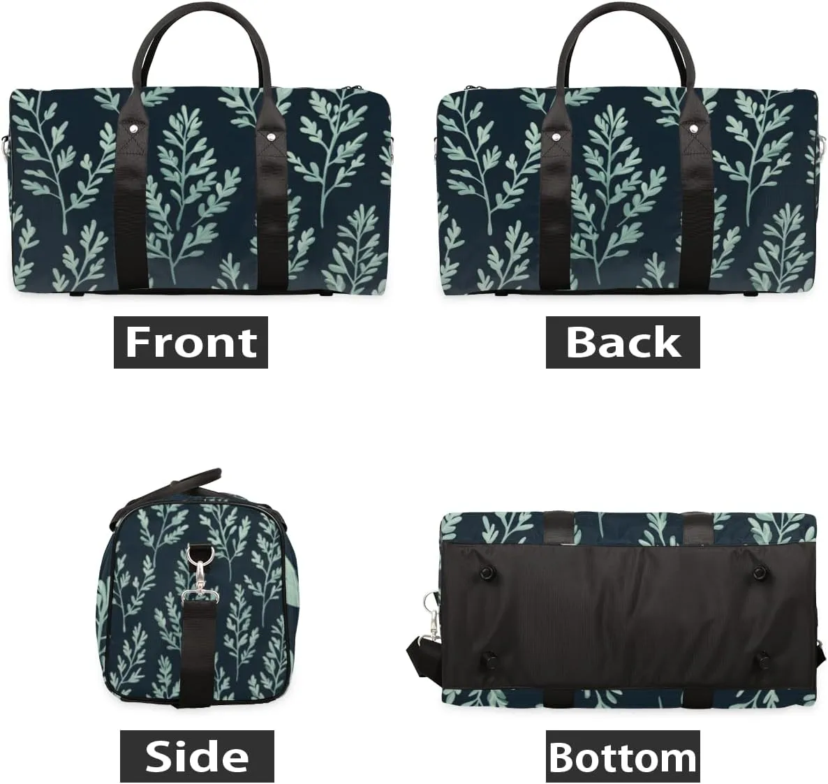 Leaves Plants Travel Duffle Bag for Women Men Gym Duffel Foldable Bag Waterproof Weekender Sage Green Duffle Tote