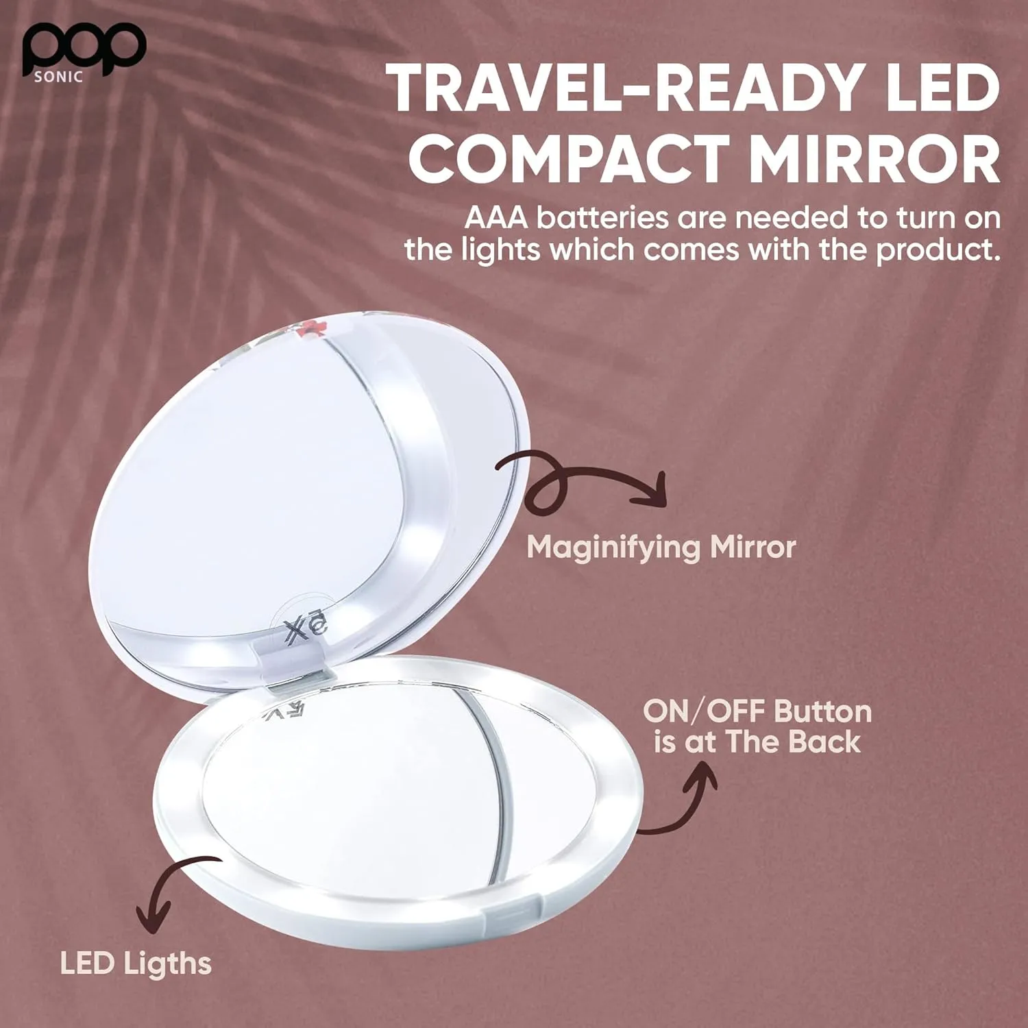 LED Compact Mirror - White Floral | Portable Makeup Mirror - 5" Foldable - 1X & 5X Lighted Magnifying Mirror