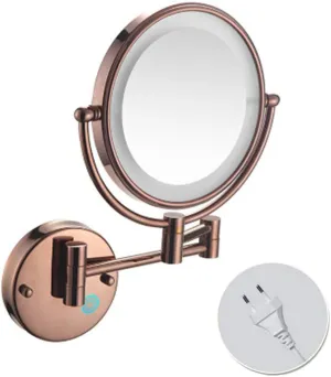 LED Lighted Makeup Mirror, Dimmable Daylight, 360deg;Swivel and Extendable, for Bathroom, Bedroom, Travel, Hotels (Color : Rose Gold, Size : 5X)
