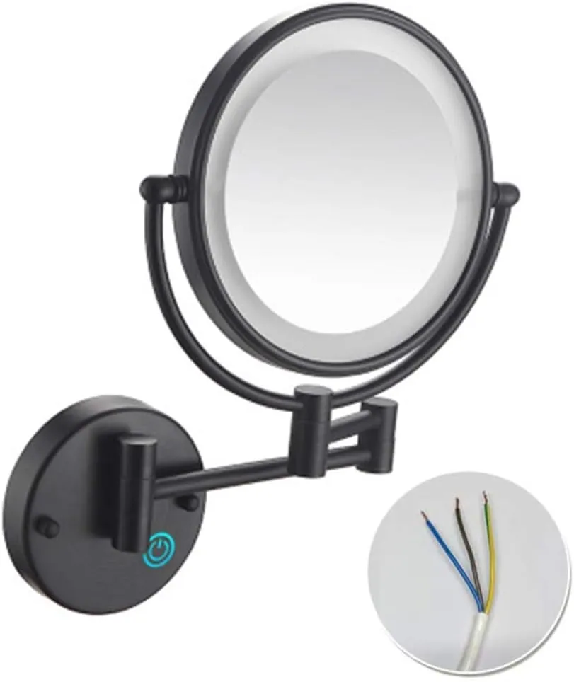 LED Lighted Makeup Mirror with LED Illuminated, Magnifying Extending, Two Swivel Surface, 360deg; Rotatable, for Bathroom(Matte Black,5X)