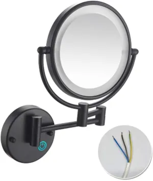 LED Lighted Makeup Mirror with LED Illuminated, Magnifying Extending, Two Swivel Surface, 360deg; Rotatable, for Bathroom(Matte Black,5X)