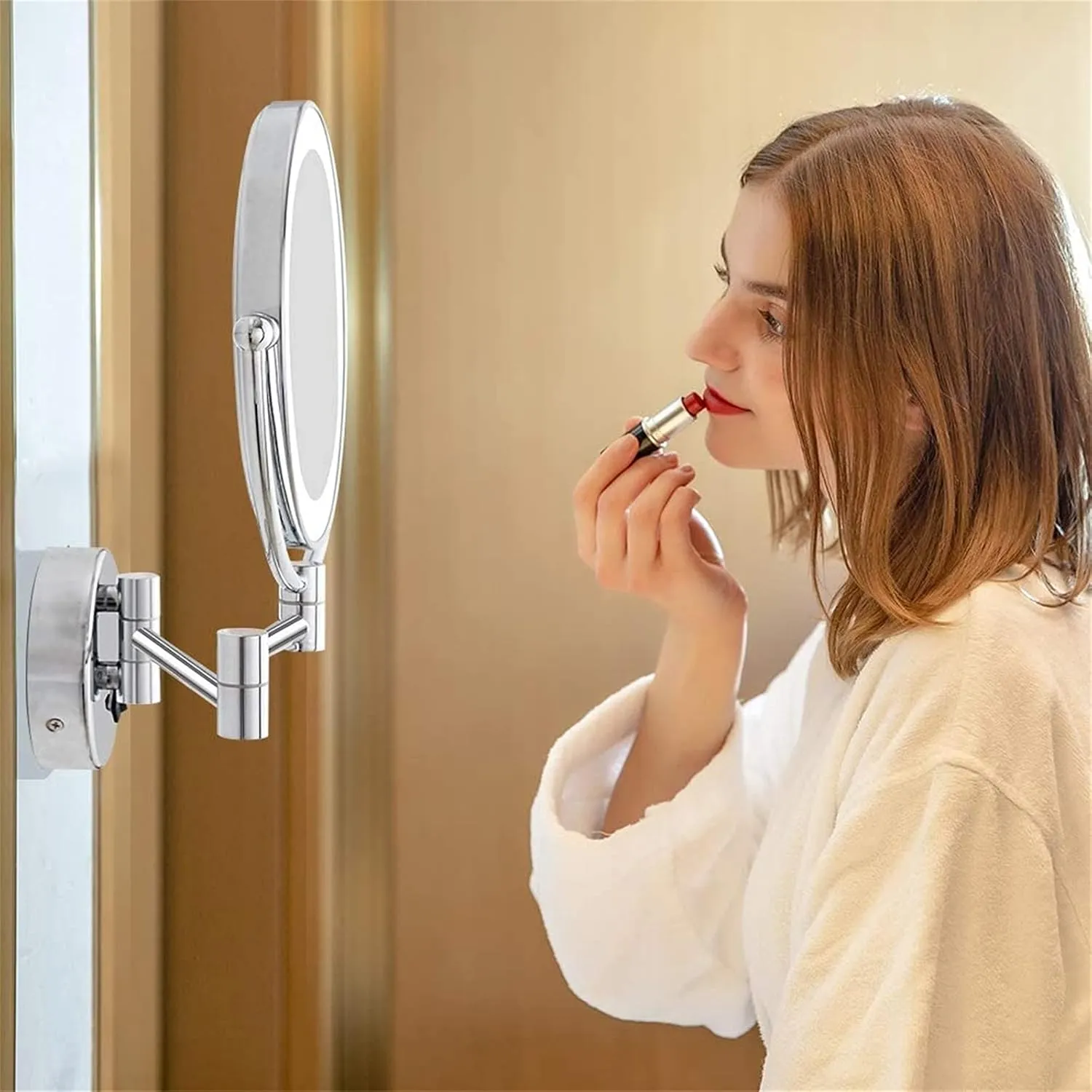 LED Makeup Mirror with Lights and 10X Magnification,Double Sided Wall Mounted 360° Swivel Extendable Vanity Mirror(Nickel Plug in)