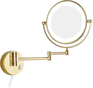 LED Makeup Mirror with Magnification, 8 inch Double Sided Wall Mounted 360° Swivel Extendable Bathroom Vanity Mirror, Plug Powered,Brass,10X (Color : Gold, Size : 3X)