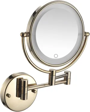 LED Makeup Mirror with Touch Dimming Switch, 8 Inch Swivel Double Sided 10X Magnification Wall Mounted Bathroom Vanity Mirror with Extendable Arm,Gold,USB (Color : Gold, Size : Hardwired)