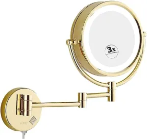 LED Wall Mounted Makeup Mirror with 10X Magnification, 360° Swivel, Extendable Arm, Dual-Sided for Bathroom and Vanity(3X)