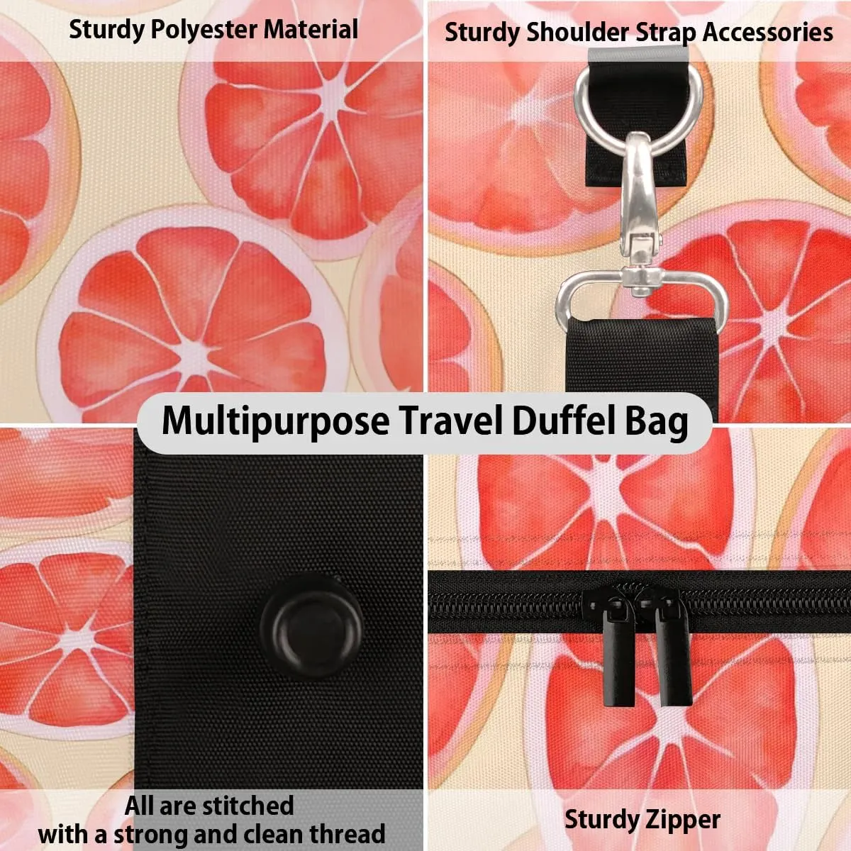 Lemon Slice Theme Foldable Lightweight Duffle Bag for Travel - Waterproof Carry On Bags for Airplanes, Travel Duffel Bags for Gym, Weekend