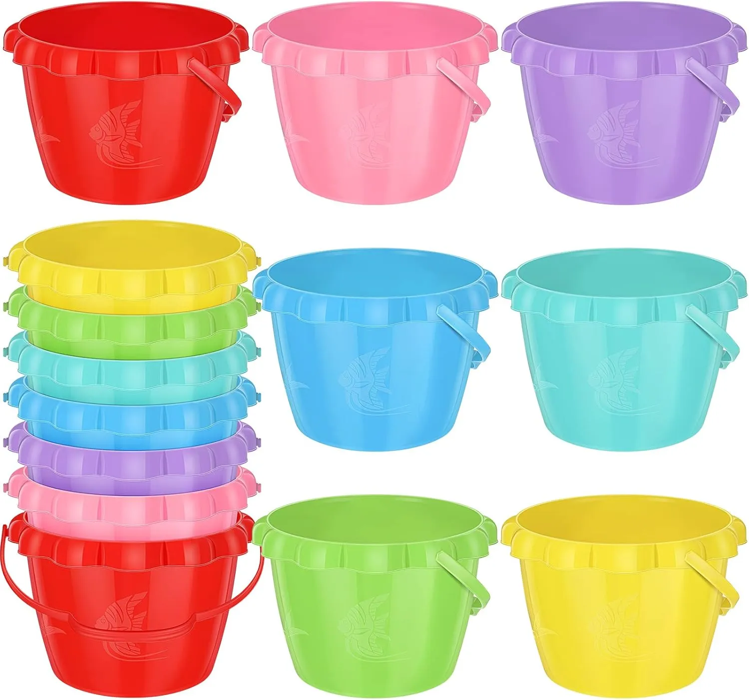 Lenwen 14 Pcs 5.51 Inch Water Bucket for Kids Mini Sand Buckets Plastic Small Bucket with Handles Bright Colored Toy Sand Pail for Beach Candy and Play Pool Gift Party, 7 Colors