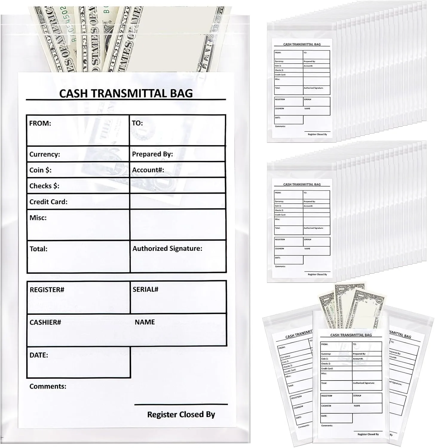 Lewtemi 100 Pieces Bank Deposit Cash Transmittal Bags Tamper Evident Security Pocket Self Adhesive Clear Polyurethane Bags Audit Friendly for Bank Currency, Coin, Checks Receipts(6 x 9 Inch)