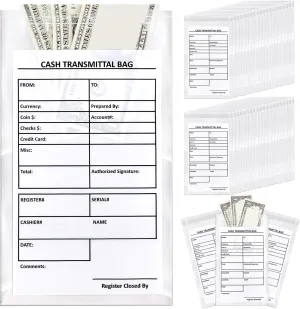 Lewtemi 100 Pieces Bank Deposit Cash Transmittal Bags Tamper Evident Security Pocket Self Adhesive Clear Polyurethane Bags Audit Friendly for Bank Currency, Coin, Checks Receipts(6 x 9 Inch)