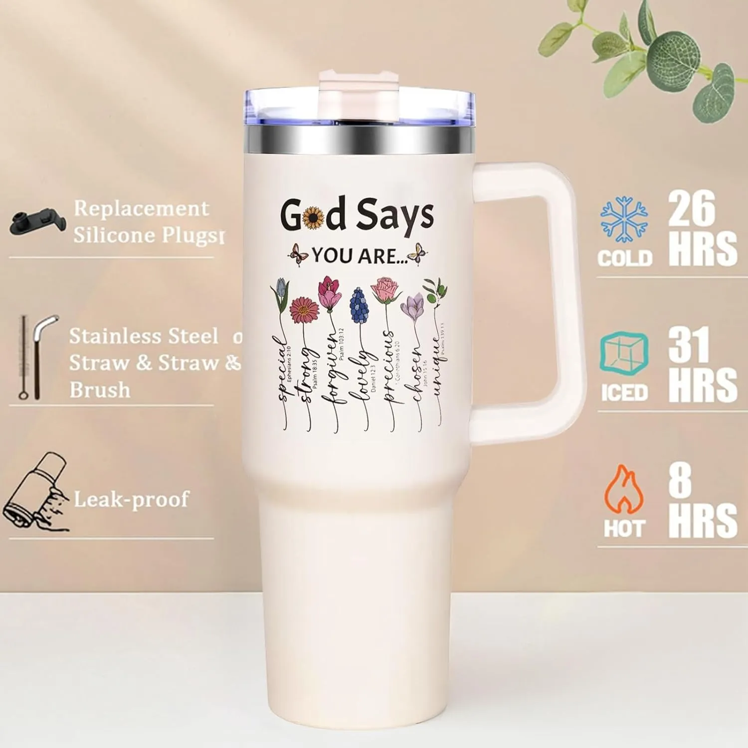 Lifecapido Christian Gift for Women - God Says You Are 40 oz Tumbler with Makeup Bag - Faith-Based Mother's Day, Birthday, Religious Gift for Mom, Sister, BFF (Cream)
