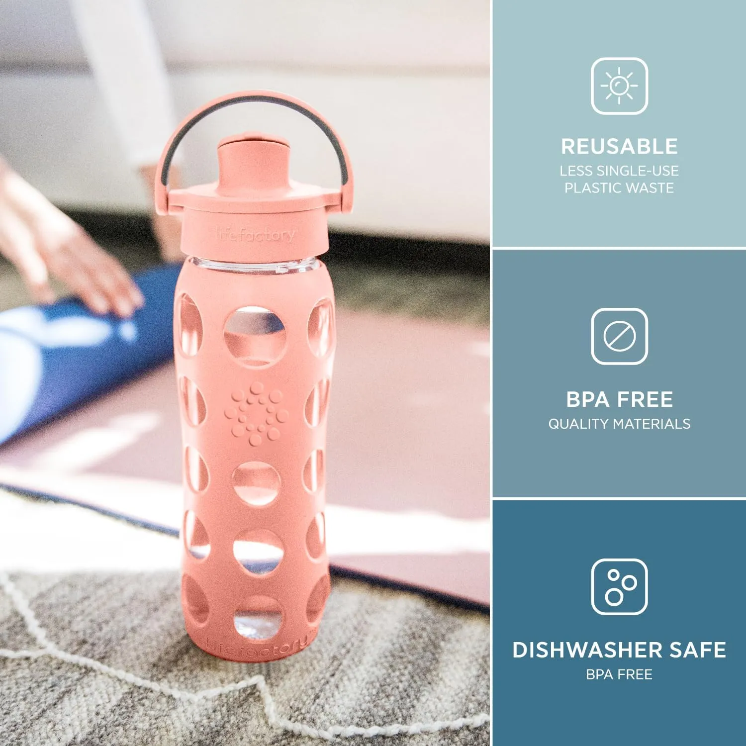 Lifefactory 22-Ounce Glass Water Bottle with Active Flip Cap and Protective Silicone Sleeve, Cantaloupe, 22oz