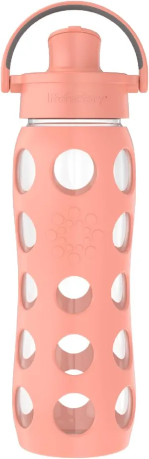 Lifefactory 22-Ounce Glass Water Bottle with Active Flip Cap and Protective Silicone Sleeve, Cantaloupe, 22oz