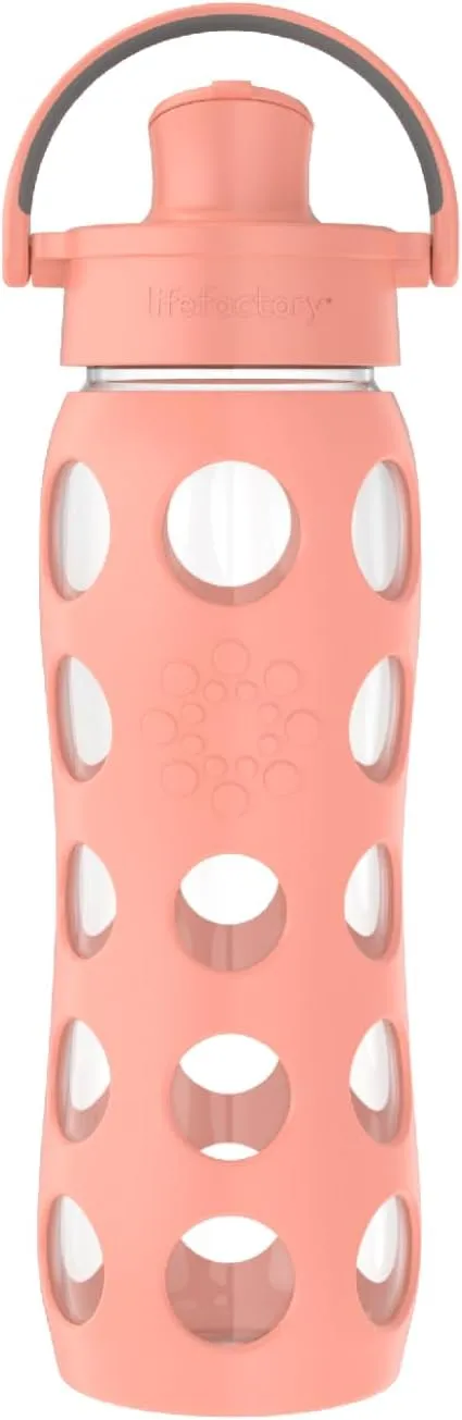 Lifefactory 22-Ounce Glass Water Bottle with Active Flip Cap and Protective Silicone Sleeve, Cantaloupe, 22oz