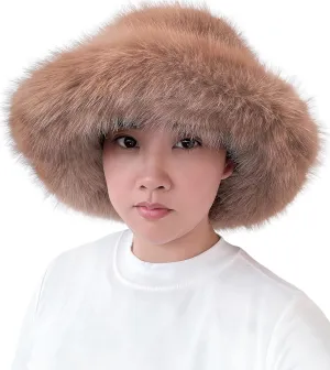 Lina & Lily Oversized Winter Faux Fur Bucket Hat for Women - Long Pile Fur Wide Moldable Brim
