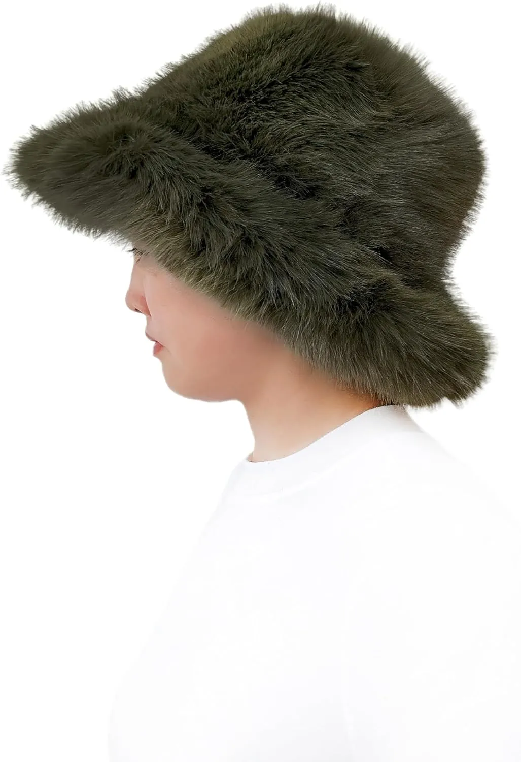 Lina & Lily Oversized Winter Faux Fur Bucket Hat for Women - Long Pile Fur Wide Moldable Brim