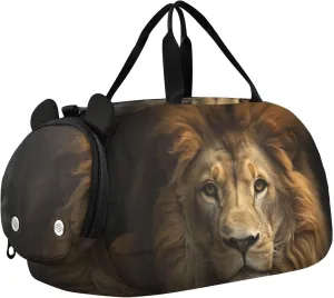 Lion Duffle Bag for Girl, Sports Duffle Gym Bags with Shoe Compartment, Personalized Overnight Bag Travel Weekender for Kids