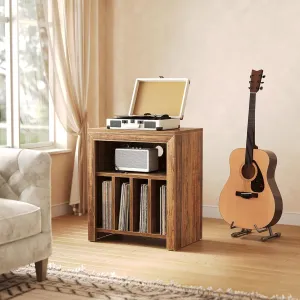 LITTLE TREE Record Player Stand, Large Wooden Vinyl Record Table Holds 100  Albums, Storage Cabinet for Vinyl Records, Industrial Turntable Stand for Living Room, Bedroom, Studio, Rustic Brown