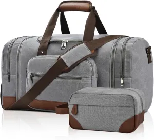 Litvyak Duffle Bag for Travel, 50L Canvas Travel Duffel Bags Overnight Weekend Gym Carry On Luggage Bag for Men & Women(Grey Toiletry Bag)